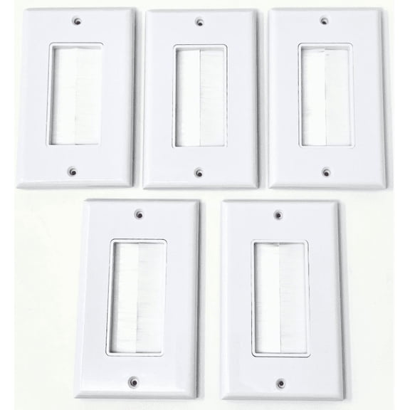 RiteAV - Single Gang Wall Plate with Brush Bristles - White [Now Fits Larger Cables] - 5 Pack