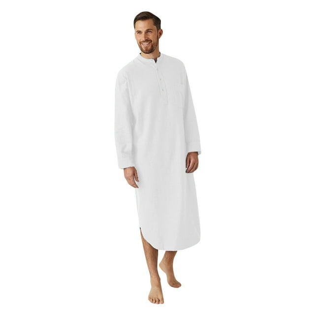 LSLJS Men's Long-Sleeved Button-Down Color Printed Shirt Stylish Nightgown, Robes Gifts for Men