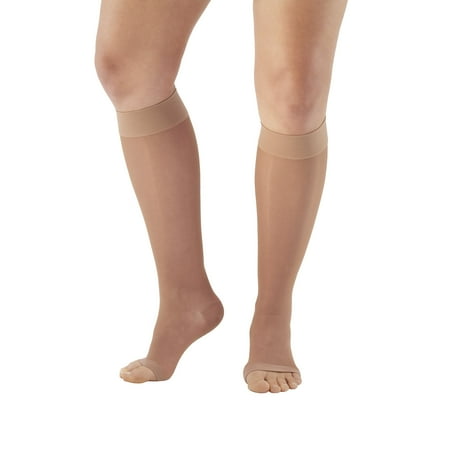 Womens Stretch Walker - Ames Walker Women's AW Style 44 Sheer Support Open Toe Compression Knee High Stockings - 20-30 mmHg Nylon/Spandex 44-P