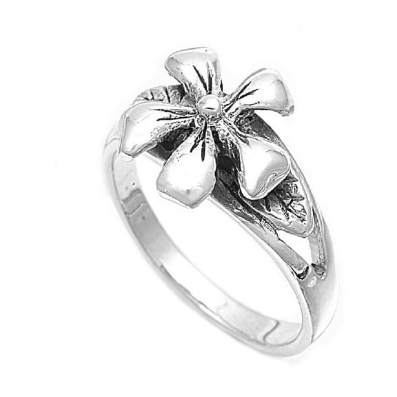 925 Sterling Silver Lily Plumeria Flower Ring Size 10