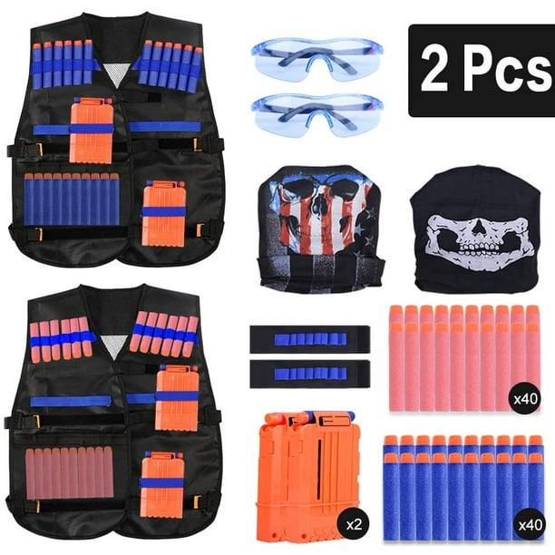 Conjunto de 2 chalecos tácticos Conjunto de élite, chaleco para niños, chaleco táctico, conjunto de accesorios Chaleco táctico para niños con paquete de recarga de 80 dardos para pistolas N-Strike Adepaton LN-2047