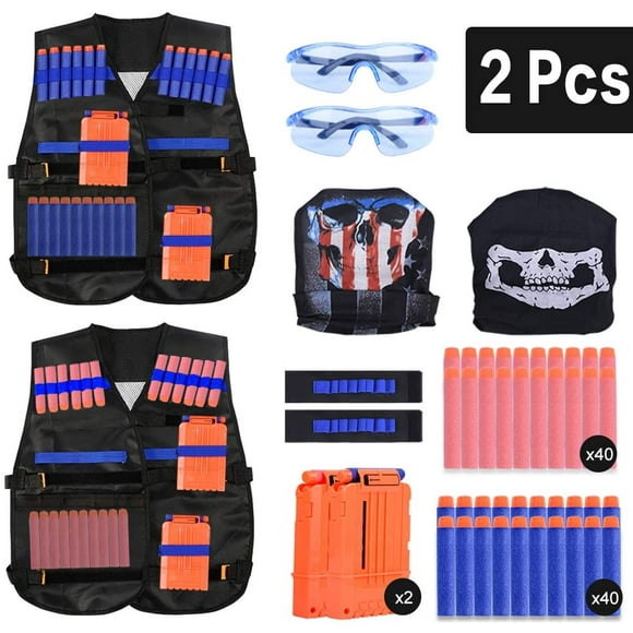 2 Tactical Vest Jacket Set Nerf N-Strike Elite Set, Kids Nerf Vest, Tactical Vest, Nerf Accessories Set Kids Tactical Vest with 80 Darts Refill Pack for Nerf Guns N-Strike