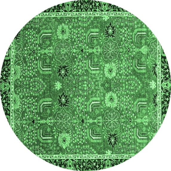 Ahgly Company Indoor Round Oriental Emerald Green Traditional Area Rugs, 3' Round