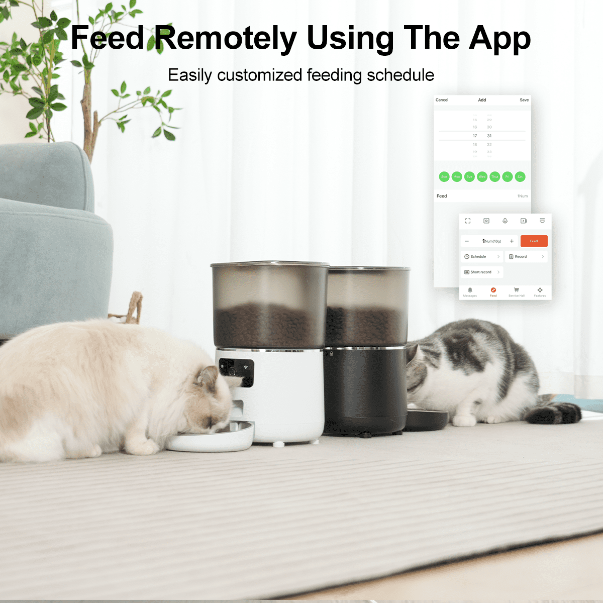 NPET TUYA APP Remote Control Automatic Cat Feeders with Camera, 135oz/4L Clog-Free Automatic Dog Feeder with Stainless Steel Bowl, Anti-bite Cable for Cats, Small & Medium Dogs(Black)
