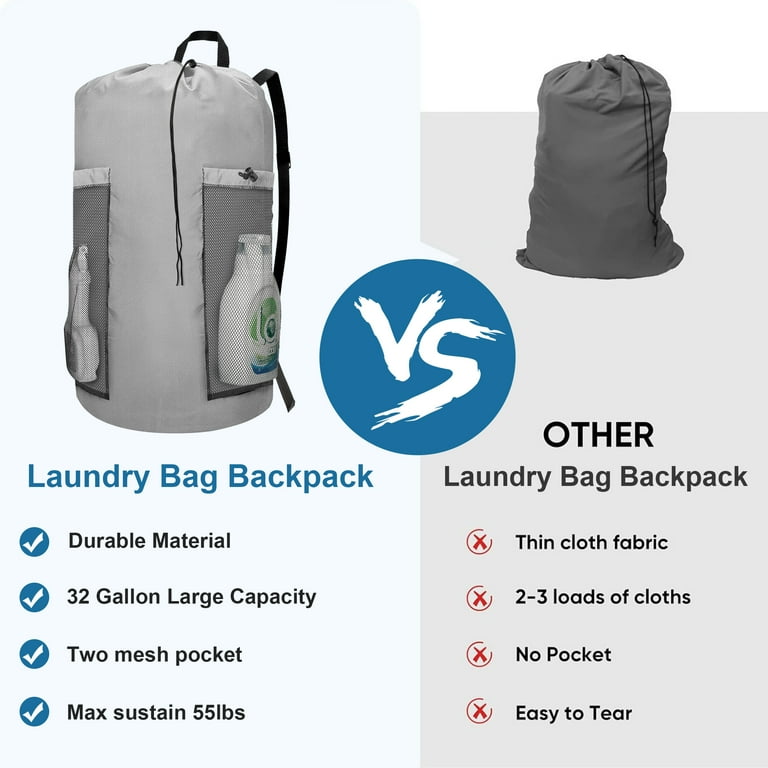 Tsv 120l Laundry Backpack, Heavy Duty Large Travel Laundry Bags with Shoulder Straps and 2 Mesh Pockets for College Dorm, Laundromat, Gray Tsv 120l Laundry Backpack, Heavy Duty Large Travel Laundry Bags with Shoulder Straps and 2 Mesh Pockets for College Dorm, Laundromat, Gray