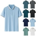 thumbnail image 4 of Ecqkame Summer Men's Casual Tops Comfy Turndown Collar Short Sleeve Shirts Patchwork Collar Button Regular Work Shirt 02-Dark Blue XXL, 4 of 4