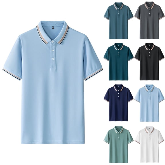 Sakmal Short Sleeve Men's and Big Men's Polo Shirts Breathable Button Down Tshirts Solid Business Casual Black Mens Shirts L