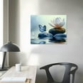 thumbnail image 4 of Nawypu  Zen Stone Canvas Wall Art White Flower and Blue Butterfly on Lake Wall Art for Bathroom Living Room Bedroom Modern Spiritual Yoga Spa Picture Wall Decor Framed Bedroom Wall Art, 4 of 6