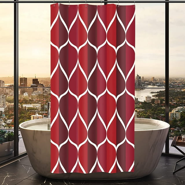Red Geometric Shower Curtain, Waterproof Design and Polyester, Quick-Drying, Weighted Hem, Red Fabric Shower Curtains Set for Bathroom W 36 x H 72, Durable and Washable with 8 Hooks