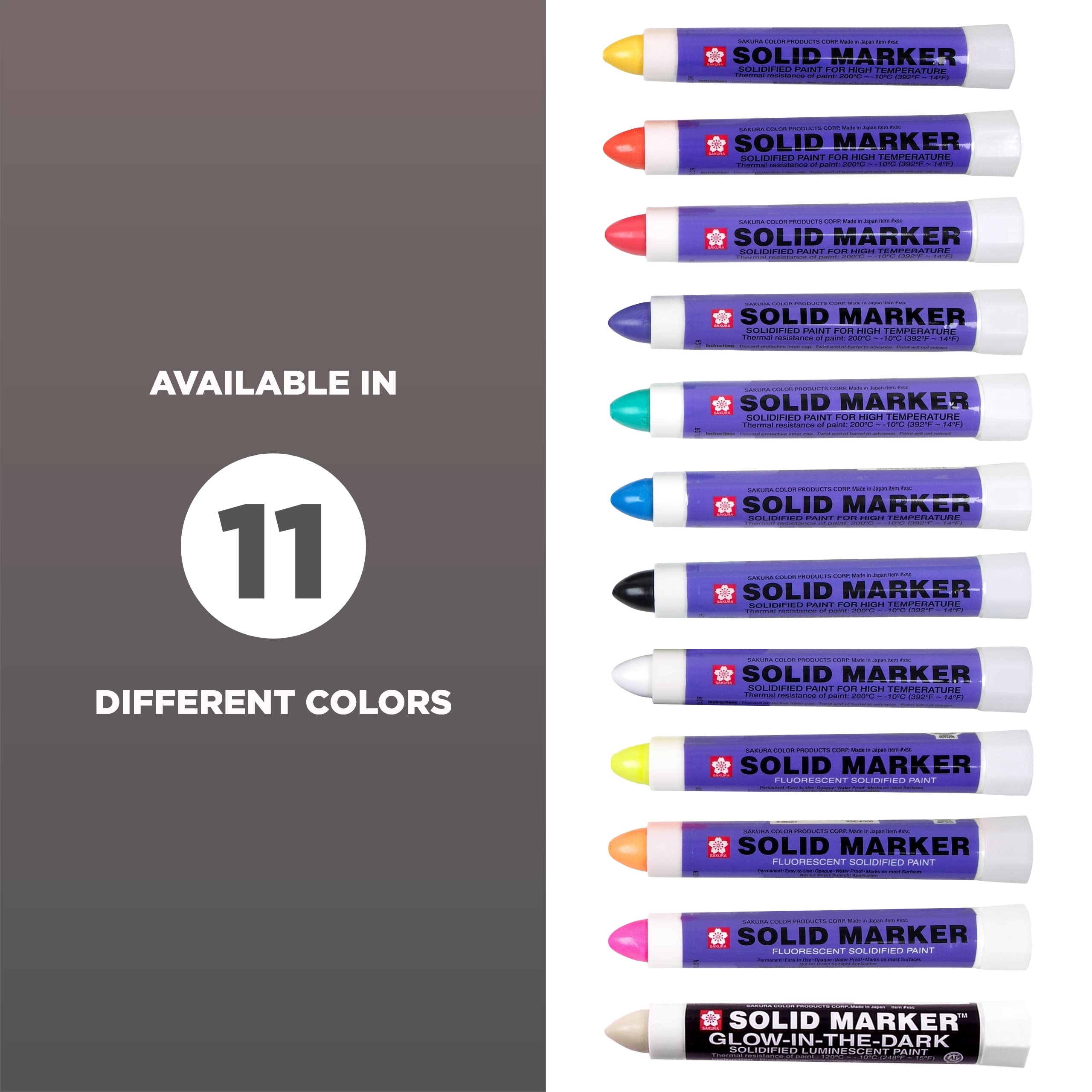 Sakura Solid Paint Markers - 12 Assorted Permanent Marker Paint Pens - 2 Black Markers, 7 Assorted Colors & 3 Fluorescent Paint Markers - Window, Wood & Glass Marker - Assorted Paint Colors - 12 Pack