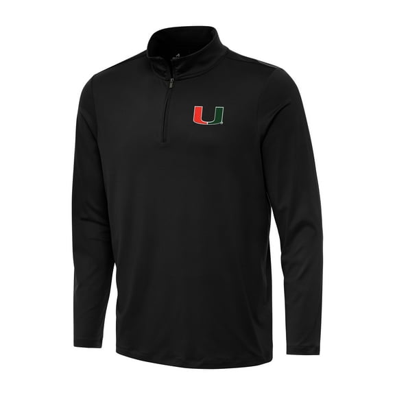Men's Antigua Black Miami Hurricanes Reprocess Quarter-Zip Top