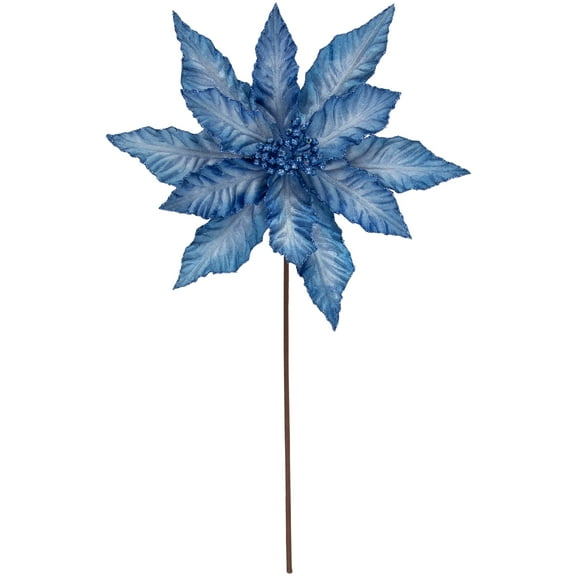 Northlight 25" Two Tone Blue Glittered Poinsettia Christmas Stem Spray