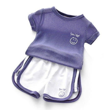 

Summer Children Baby Girls Short Sleeve T-shirt Tops+Shorts Set