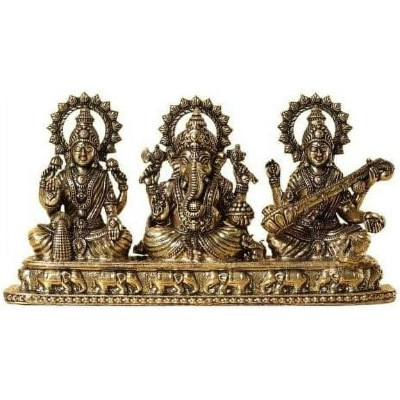 Goddess Lakshmi, Saraswati and Lord Ganesha Small Brass Idol 