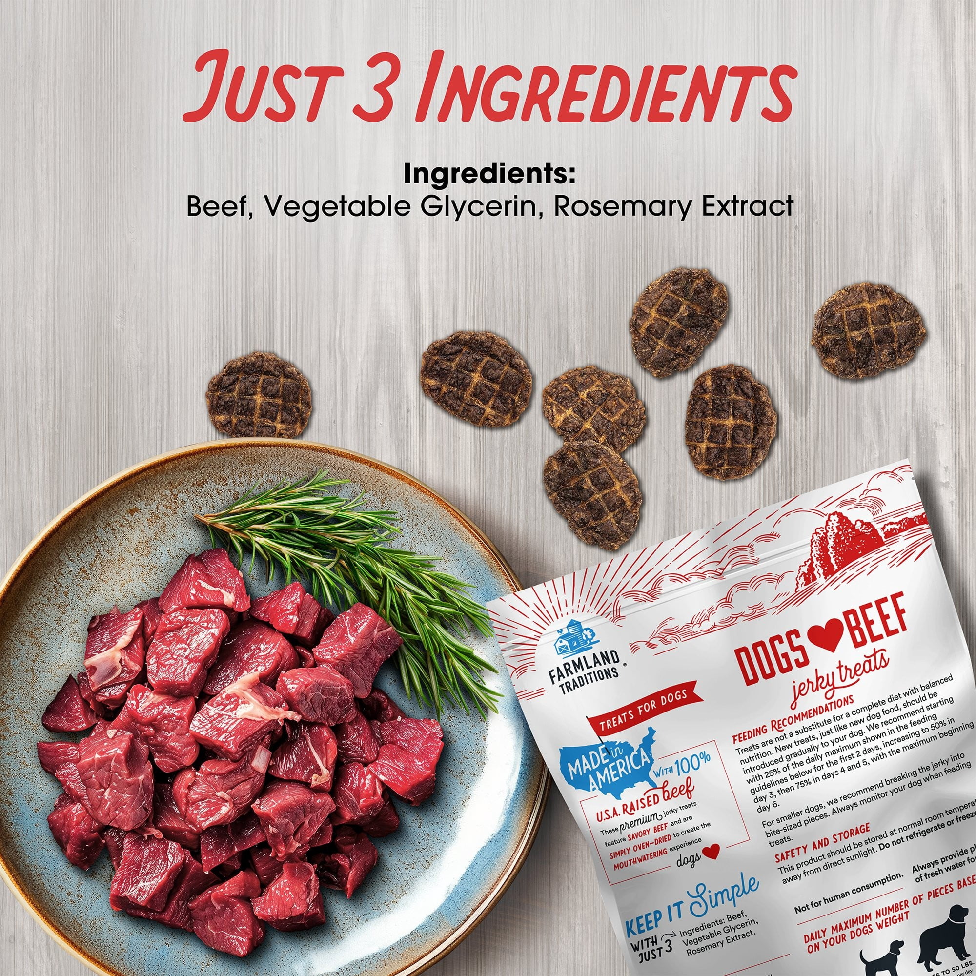 Farmland Traditions Dogs Love Beef Jerky Dog Treats with Only 4 Ingredients and No Fillers, 2.5 Pound Bag