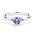 thumbnail image 2 of Gem Stone King 925 Sterling Silver and 10K Rose Gold Blue Tanzanite Solitaire Engagement Ring for Women (0.46 Cttw, Gemstone December Birthstone, Round 5MM, Available in Size 5, 6, 7, 8, 9), 2 of 4