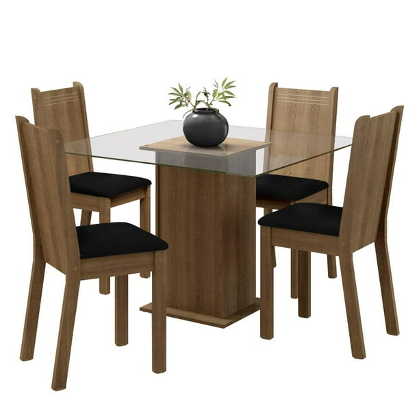 Juego de Comedor Madesa Maya con Mesa y 4 Sillas de Vidrio Beige Rustic