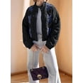 thumbnail image 5 of Womens Floral Embroidered Cropped Quilted Jacket Winter Warm Button Down Puffer Jacket Coat with Pockets, 5 of 7