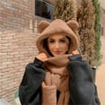 thumbnail image 4 of Prolriy Winter Hats for Women Winter Cute Bear Ear Warm Hat Women Plush Earflap Hat Windproof Cap Hat with Ears and Hood Hat Scarf 2 in 1 Hooded Scarf for Women, Womens Hats Brown A, 4 of 4