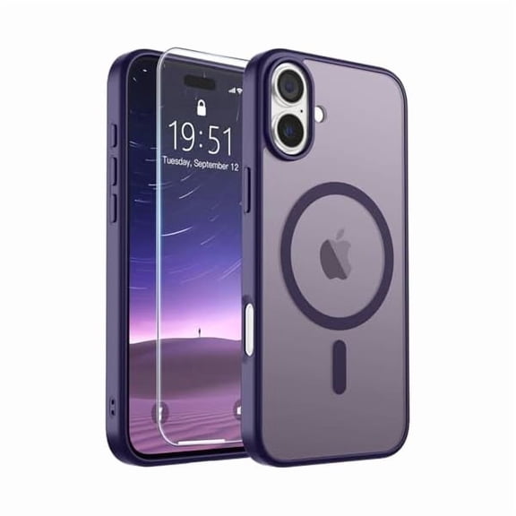 Eryueer Magnetic for iPhone 16 Plus Case Slim Translucent Matte Shockproof with Anti-Fingerprint Phone Case,Dark Purple
