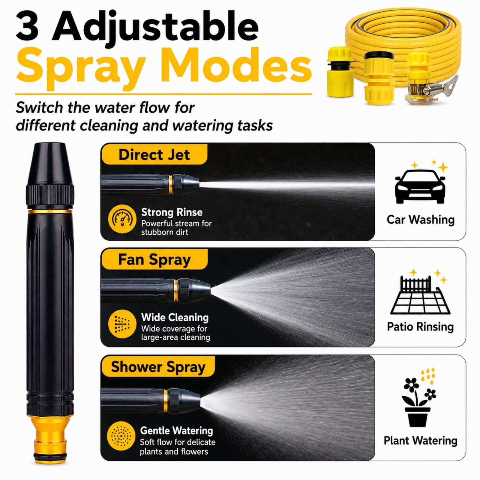 Home High-Pressure Car Wash Water Gun with Booster, Powerful Water Sprayer Kit with Hose and Nozzle, Garden Hose Spray Gun for Car Cleaning, Patio, Lawn and Plant Watering