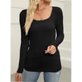 thumbnail image 4 of Long Sleeve Shirts for Women Fall Outfits Knit Tops Scoop Neck Slim Fit Basic Tee, 4 of 6