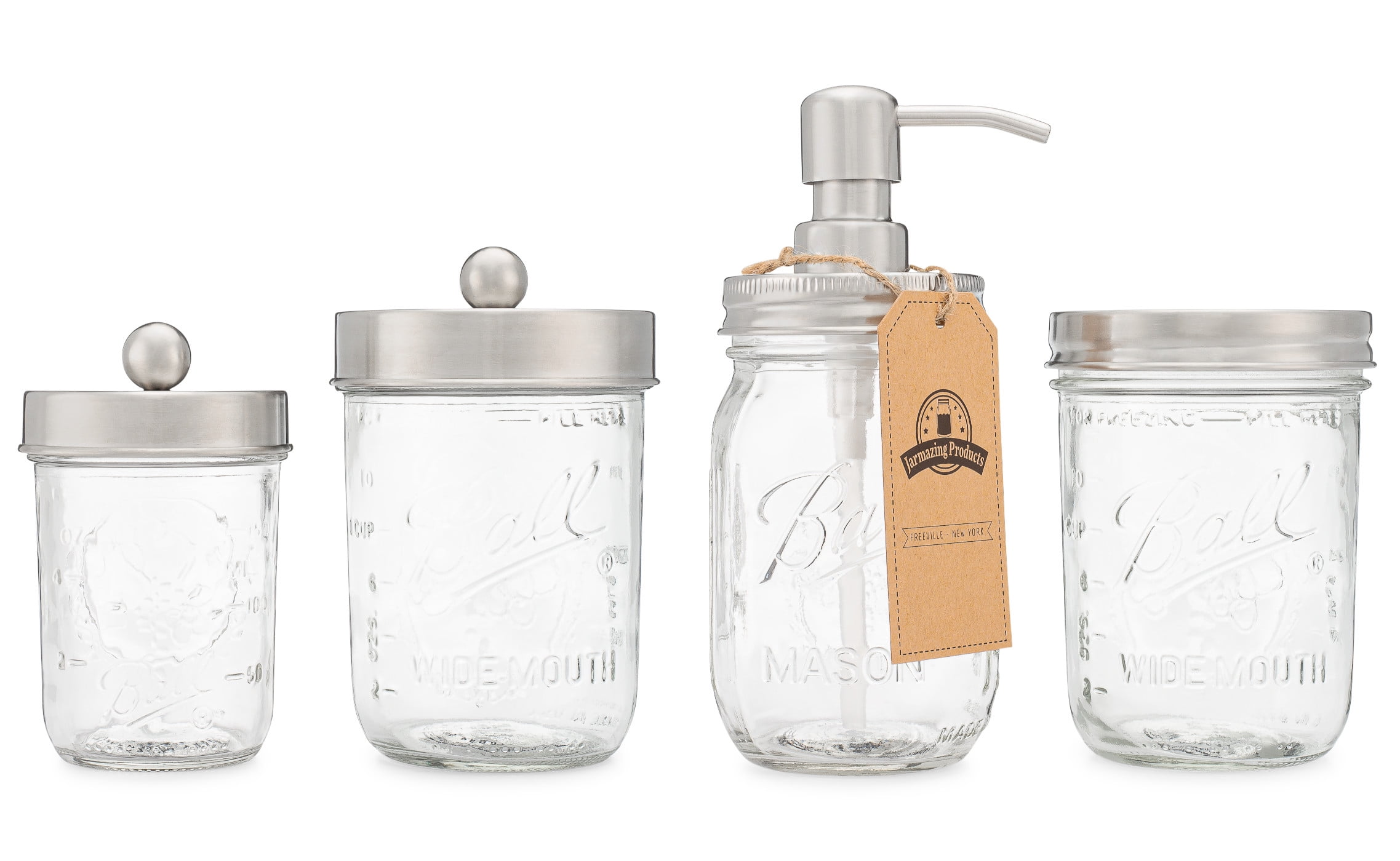 Mason Jar Bathroom Gift Set (4 pcs) - Lotion/Soap Dispenser, Toothbrush Holder, Q-Tip Storage ...