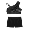 thumbnail image 3 of YONGHS Kids Girls 2 Piece Gymnastics Dance Outfits Sequins Crop Top with Shorts Set Black 14, 3 of 7