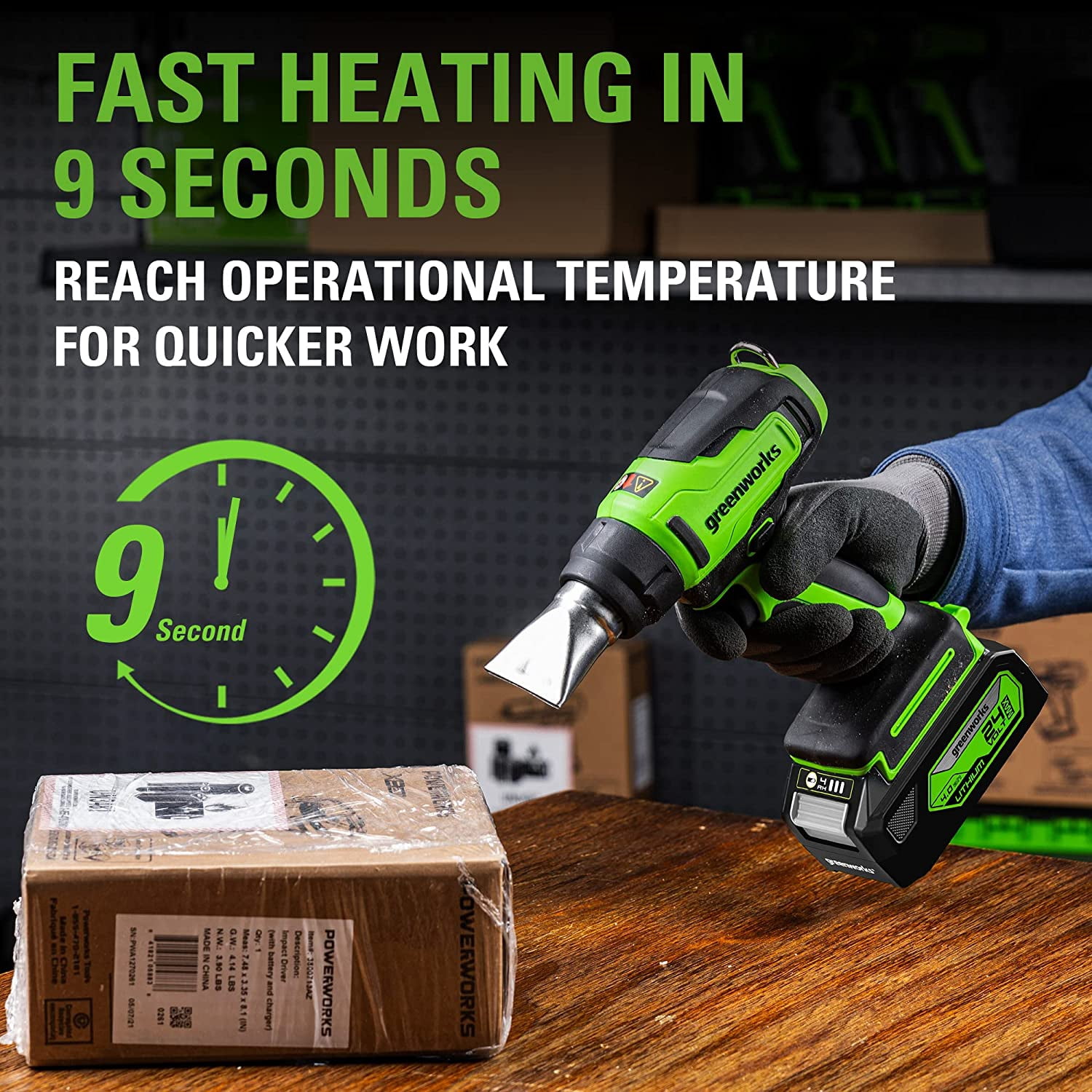 Greenworks 24V Cordless Heat Gun Kit, 4.0Ah Battery & Charger