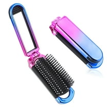 ACDANC Mini Travel Hair Brush, Small Foldable Hairbrush Compact Hair Brush with Mirror and Round Tip Nylon Bristles for Women and Men, Portable Pocket Size Comb for Car Purse (Gradient Color)