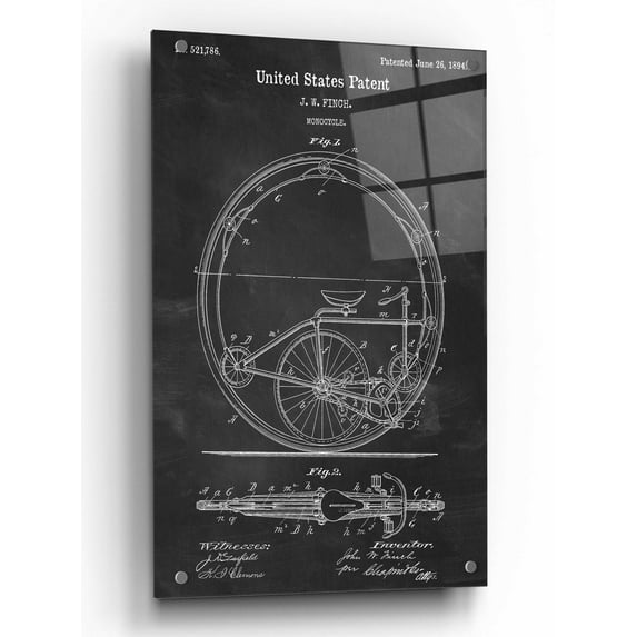 Epic Art 'Monocycle Blueprint Patent Chalkboard,' by Acrylic Glass Wall Art, 24"x36"