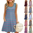 thumbnail image 1 of Teen Girls Dresses Sleeveless Striped Summer Dress with Pockets Casual A-Line Tank Dress for Kids Ages 4-12 ,Sie:120, 1 of 8