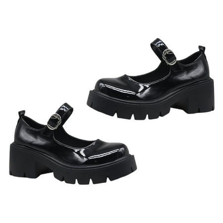 Buckle High Heels Block Heels for Women Platform Shoes House Shoes for Women Dress Shoes Black