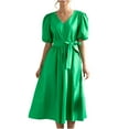 thumbnail image 2 of Robes pour Femmes Été 2024, Manches Courtes, Couleur Unie, Col en V, Robe Longue Douce et Confortable, 50 % de Réduction!, 2 of 8