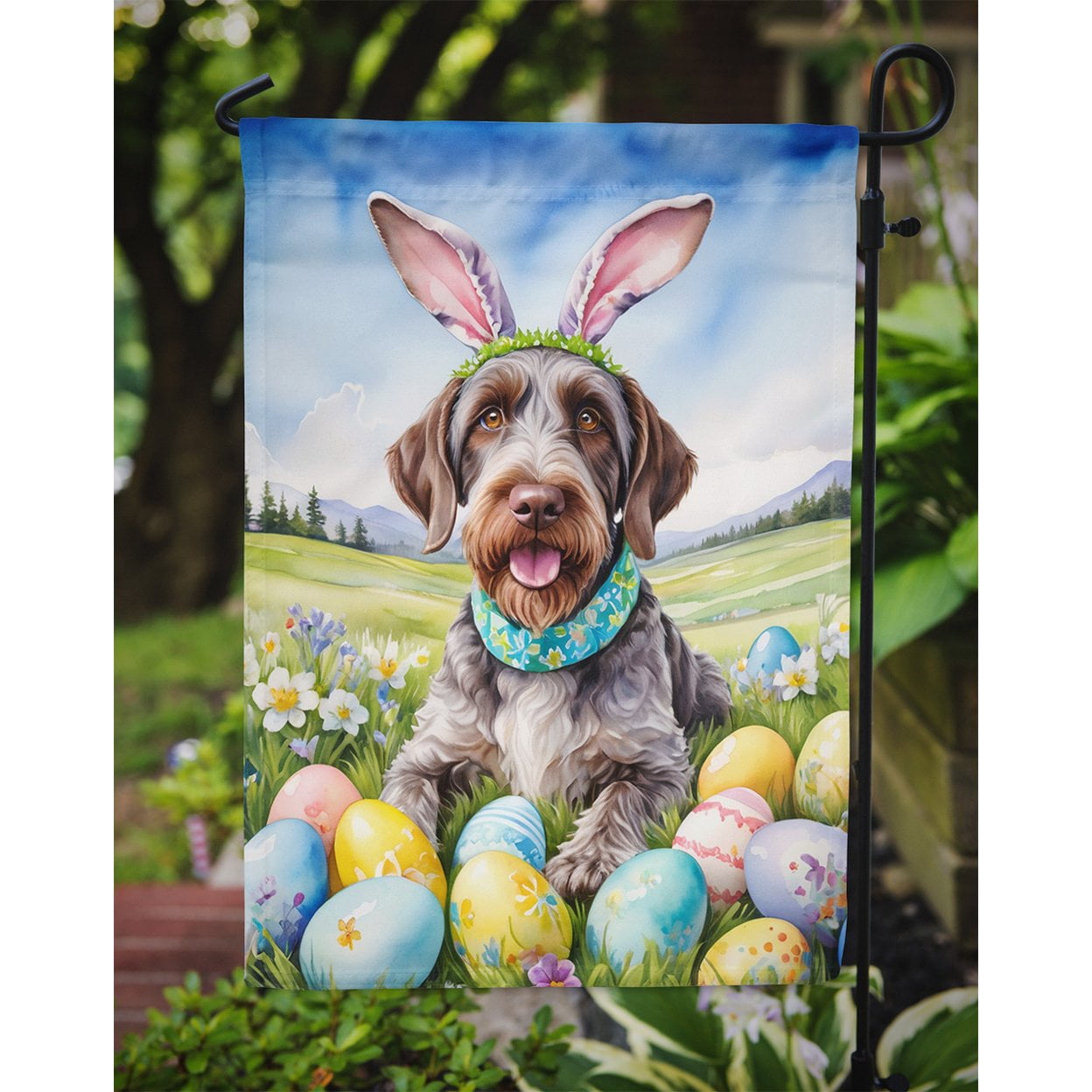German Wirehaired Pointer Easter Egg Hunt Garden Flag 11.25 in x 15.5 in