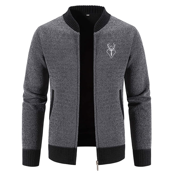 Chaqueta de suéter de punto de lana con capucha de tela escocesa de otoño e invierno de moda para hombres Pompotops oipoqjl38385