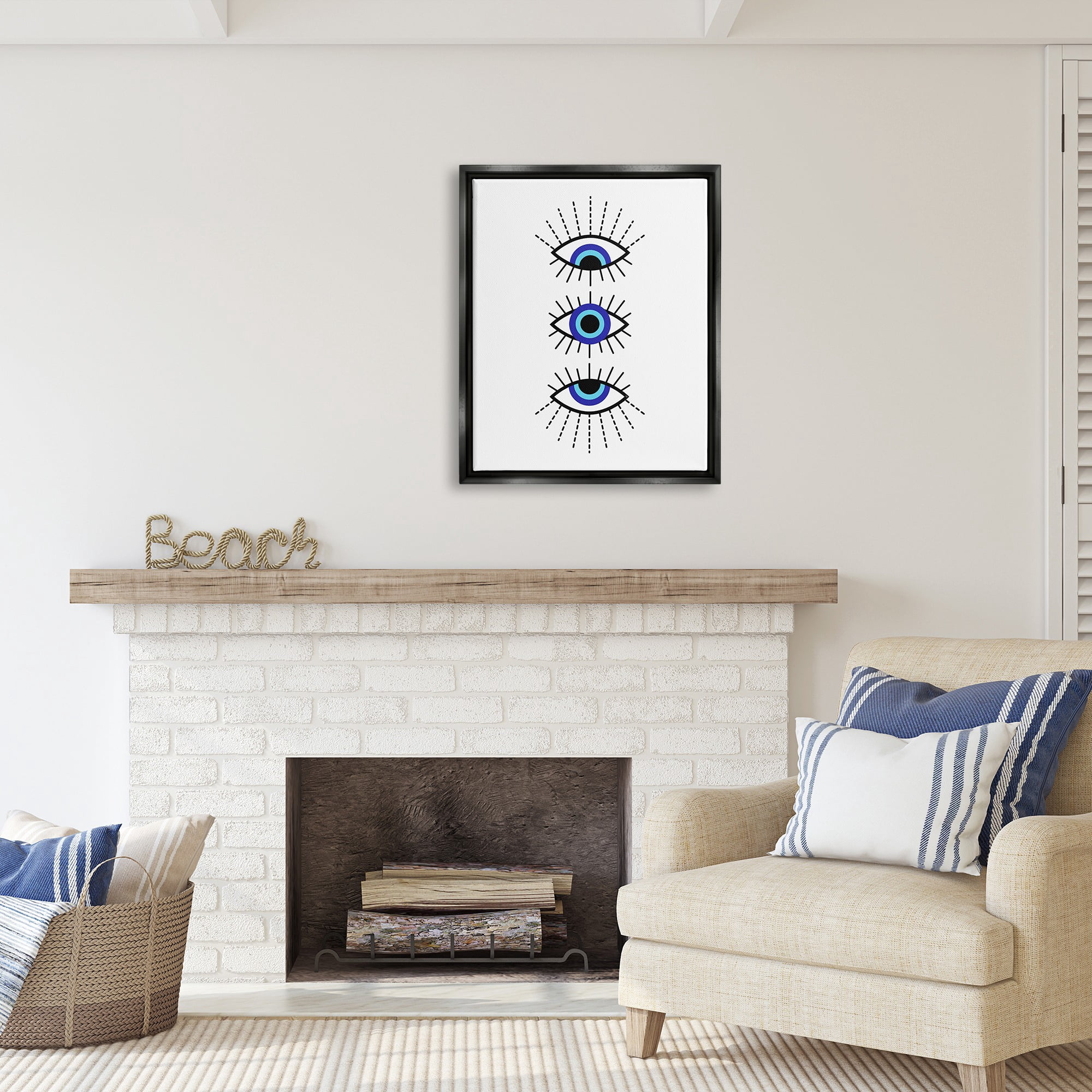 Stupell Industries Three Evil Eyes Pattern Abstract Painting Black Floater Framed Canvas Art Print Wall Art, 25 x 31