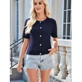 thumbnail image 5 of Mawalde Womens Summer Short Sleeve Cardigan Cable Knit Cropped Button Down Crewneck Sweater Tops Navy Blue M, 5 of 8