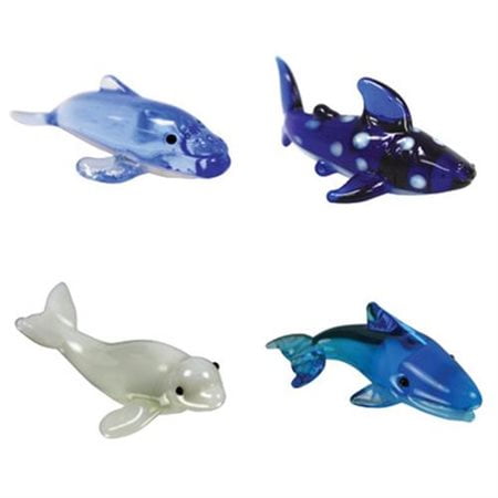 BrainStorm Looking Glass Miniature Glass Figurines, 4-Pack, Humpback Whale/Whale Shark/Beluga Whale/Blue Whale