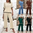 thumbnail image 4 of Fjuchai 2Pcs Sweater Sets for Women 2 Piece Lounge Sets Short Sleeve Knit Pullover Tops Wide Leg Pants S-XL, 4 of 8