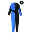 thumbnail image 4 of Alvivi Kids Girls Full Body Dance Unitards Bodysuit Gymnastics Leotards Figure Ice Skating Jumpsuit Blue&Black 16, 4 of 5