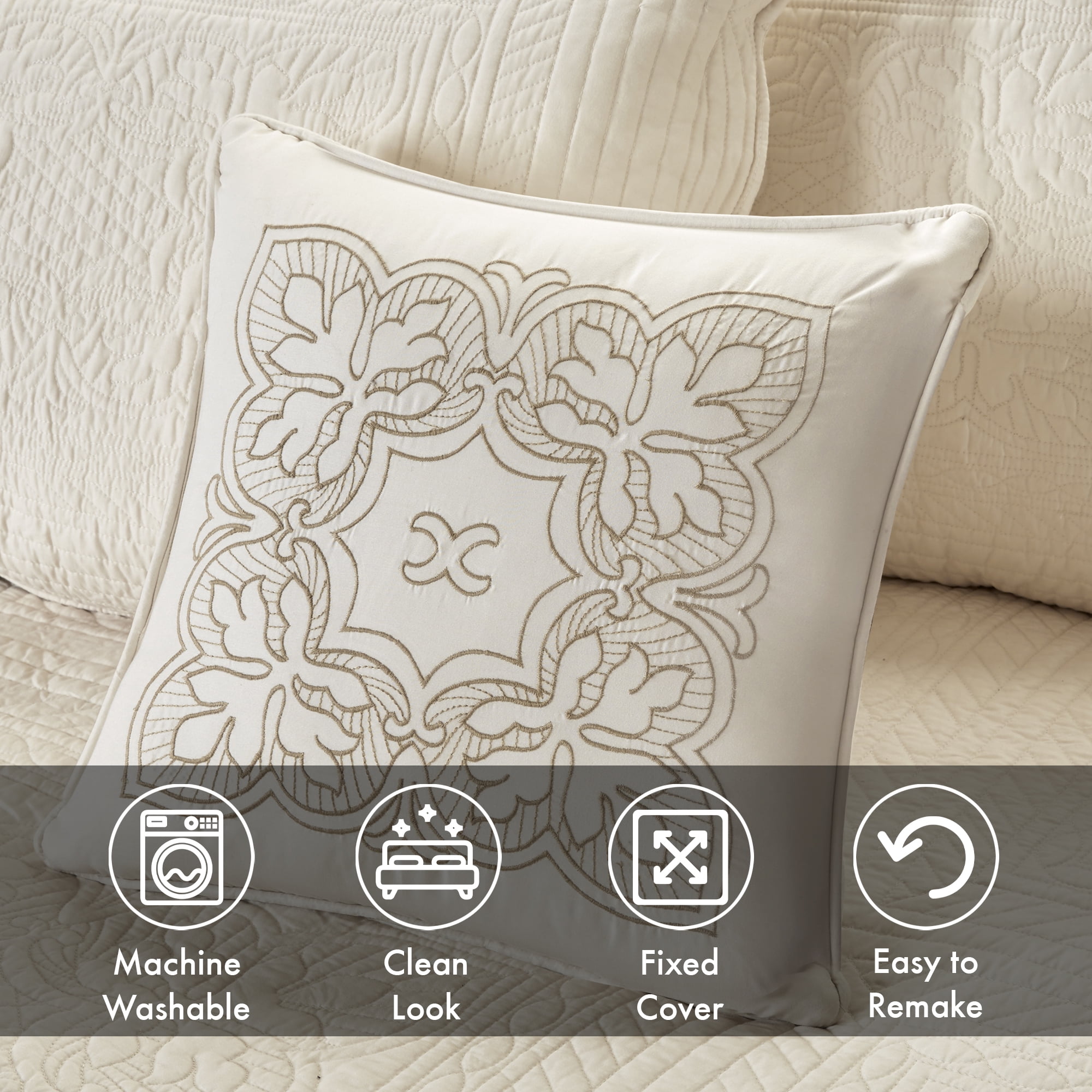 Home Essence Quilted Scalloped Edge Cream 6 Piece Daybed Set, Twin