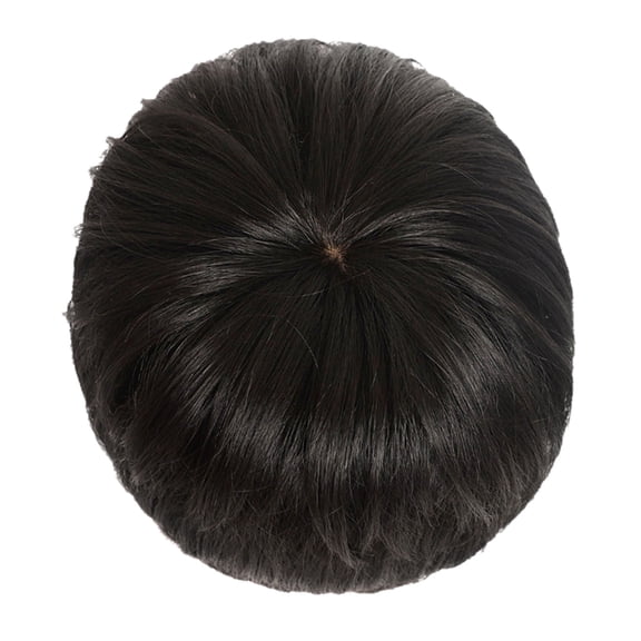 Short Natural Wig for Men Mixed Dark Black Handmade Hairpiece