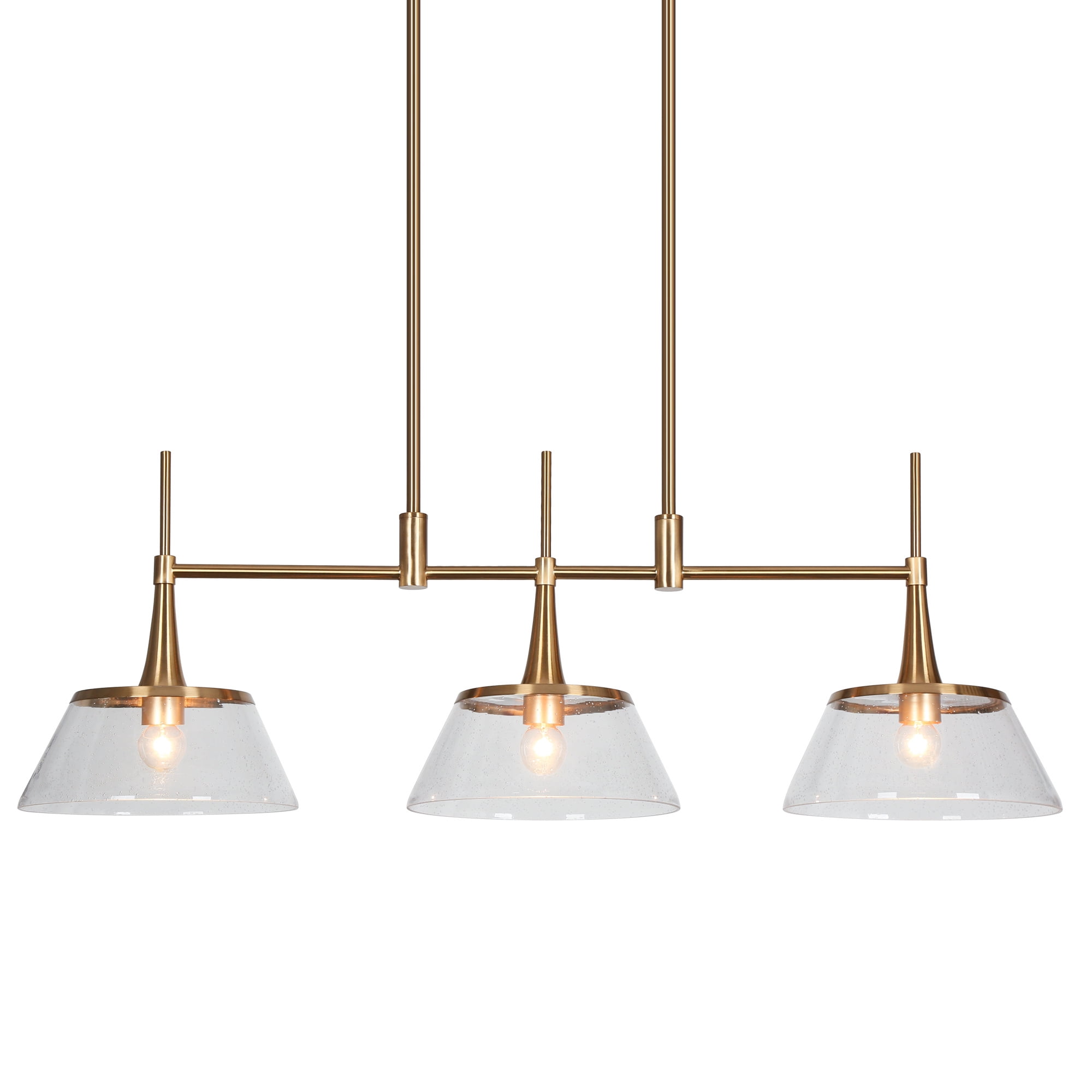 LNC 3-Light Linear Modern Brass E12 Hardwired Kitchen Island Pendant with Seeded Glass Shades