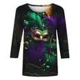 thumbnail image 5 of Nmnitkp Spring 2026 Womens Tops Fashion 3/4 Sleeve Tops for Women Mardi Gras Mask Print Loose Crew Neck Women's T-Shirts, Casual Carnival Spring Wear Women's Tops, Tees & Blouses Green,XL, 5 of 6