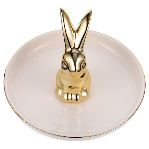 WASHWEPE Creative Bunny Jewelry Plate Golden Ceramic for Home Storage Organizer
