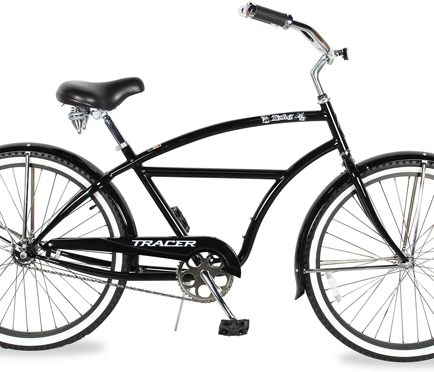 WonderWheels 26" Beach Cruiser Coaster Brake Stainless Steel Spokes One Piece Crank Alloy Orange Rims 36H W/ Fenders - Black