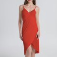 thumbnail image 1 of Ladies Sling Midi Dress Asymmetric Solid Color Slim Fit Backless Vacation Outfit, 1 of 9
