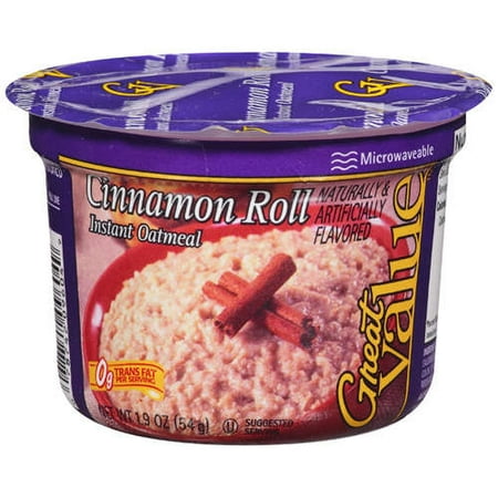 Great Value: Instant Oatmeal Cinnamon Roll, 1.9 oz