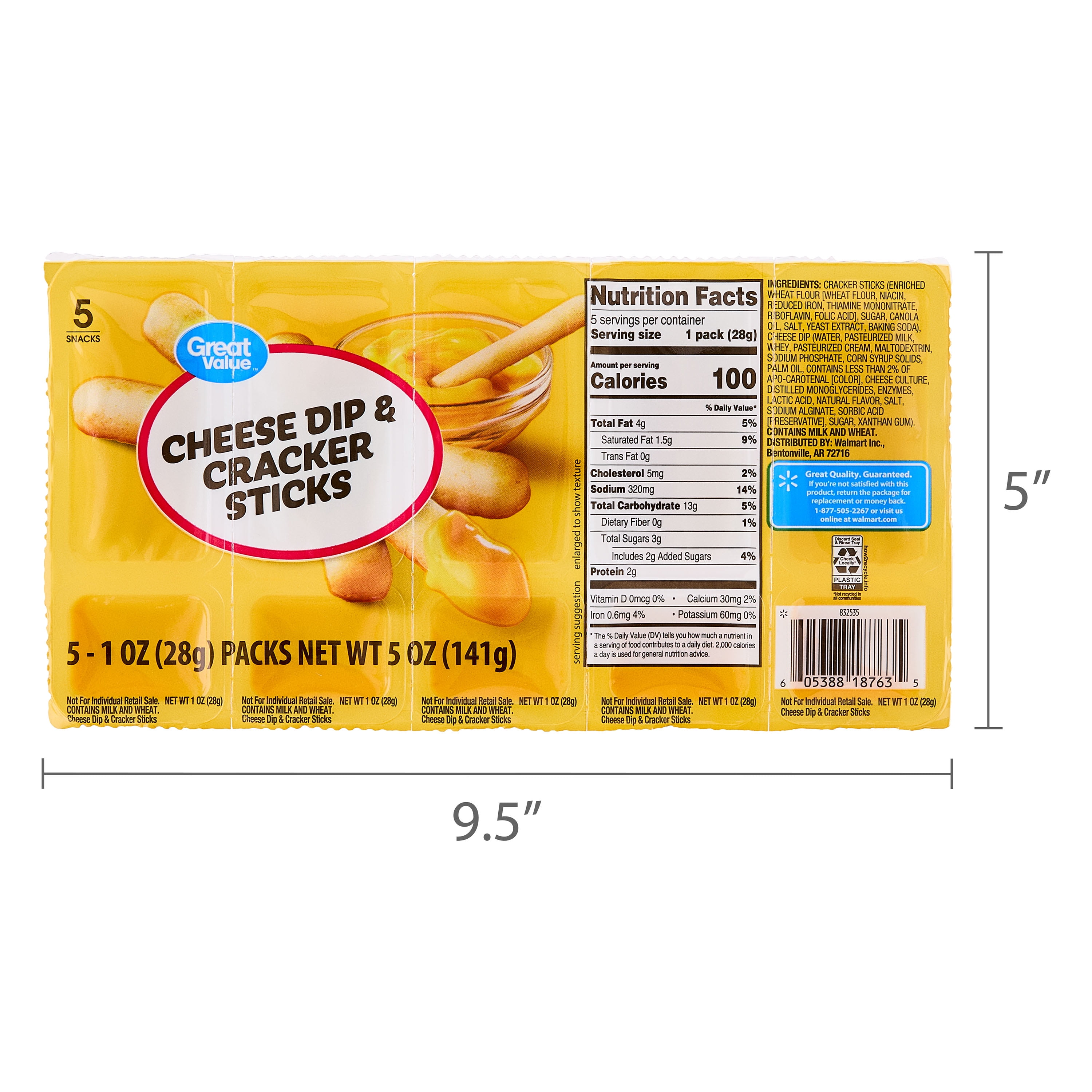 Great Value Cheese Dip & Breadsticks Snacks, 1 oz, 5 Count